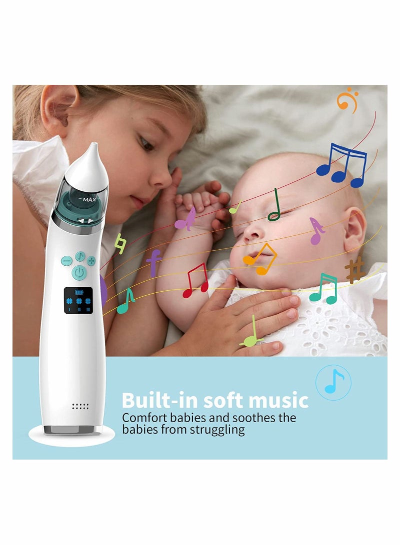 Baby Nasal Aspirator Electric Nose Suction With 4 Silicone Tips For Infants 3 Levels Of Music Soothing Function Rechargeable Portable Newborns Toddlers Clear Congestion