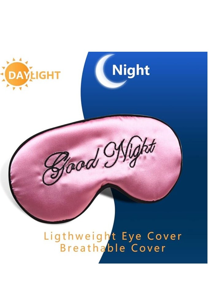 Eye Mask for Sleeping, Silk Sleep Mask with Adjustable Strap Soft and Breathable Blackout Blindfold Night Eye Shade Cover for Travel, Lunch Breaks (Black +Pink)