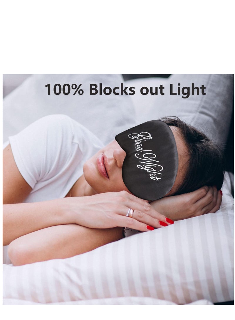 Eye Mask for Sleeping, Silk Sleep Mask with Adjustable Strap Soft and Breathable Blackout Blindfold Night Eye Shade Cover for Travel, Lunch Breaks (Black +Pink)