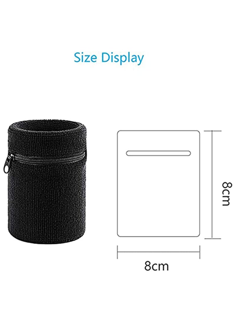 Zipper Sports Wristband,  Exercise Gym Zipper Sweatband Wristband Wrist Wallet Pouch Sports Wristband with Pocket for Outdoor Walking HikingSports Running Travel 4Pcs Black