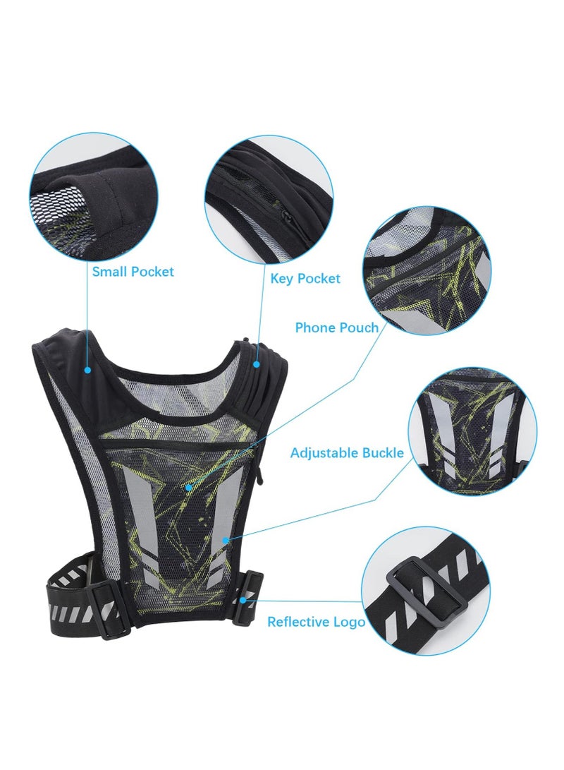 Running Vest Phone Holder, Chest Phone Holder with 4 Pockets Lightweight Breathable Training Reflective, Running Vest Sport Jogging Vest, Adjustable Waistband for Running, Gym, Biking, Men & Women