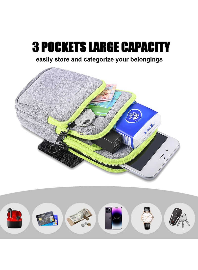 3 Pockets Running Phone Armband Holder for iPhone 15 14 Plus 13 12 11 Pro Max Samsung Galaxy Pouch Key Card Bag, Water Resistant Sport Arm Band Sleeve Fit Fitness Exercise Workout Gym