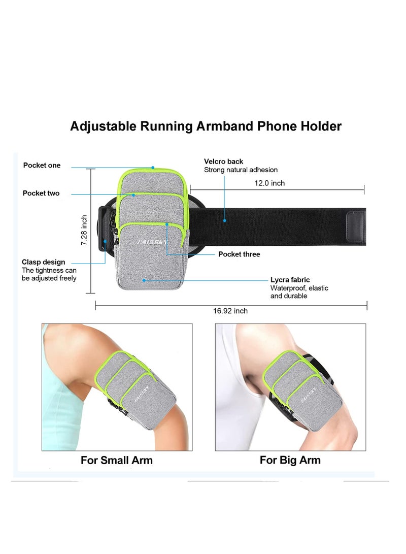 3 Pockets Running Phone Armband Holder for iPhone 15 14 Plus 13 12 11 Pro Max Samsung Galaxy Pouch Key Card Bag, Water Resistant Sport Arm Band Sleeve Fit Fitness Exercise Workout Gym