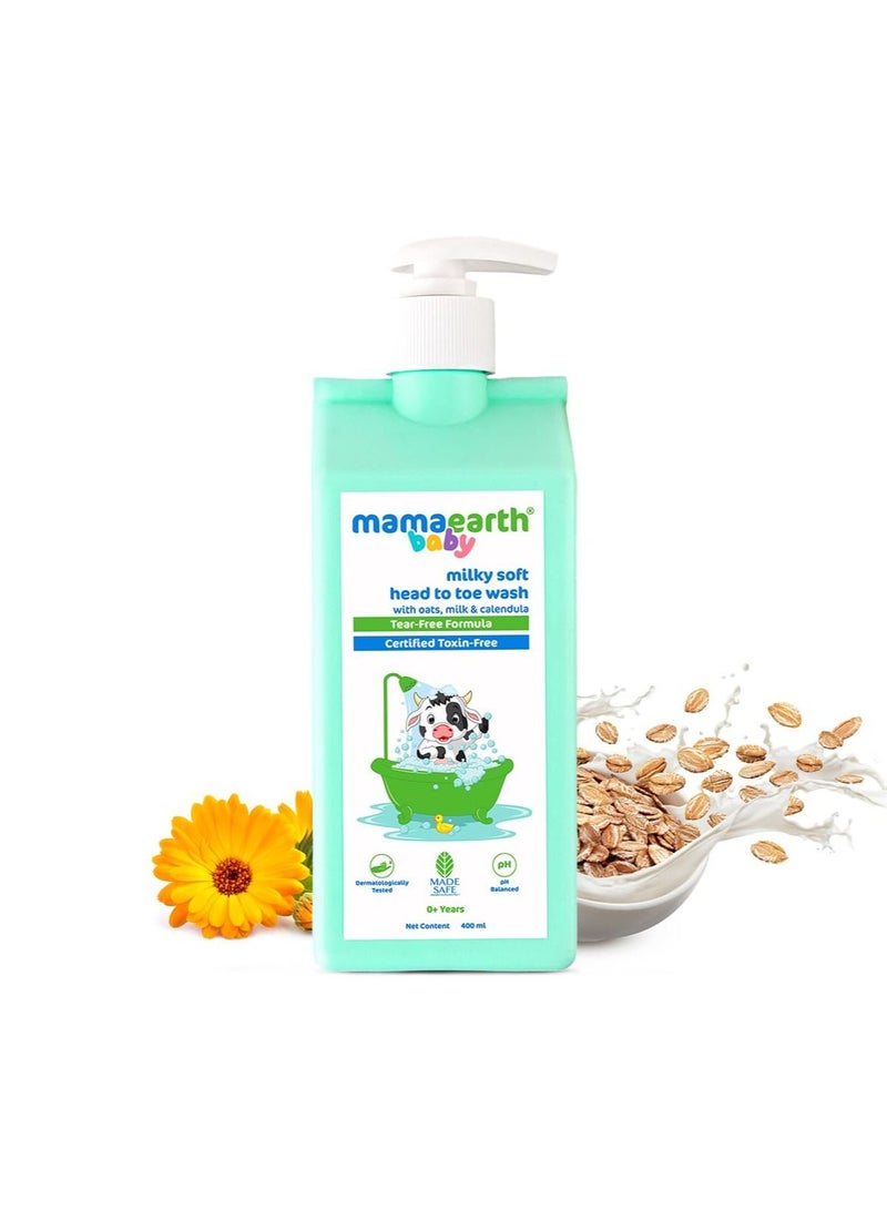 Mamaearth Milky Soft Head to Toe Wash With Oats, Milk, and Calendula for Babies- 400 ml