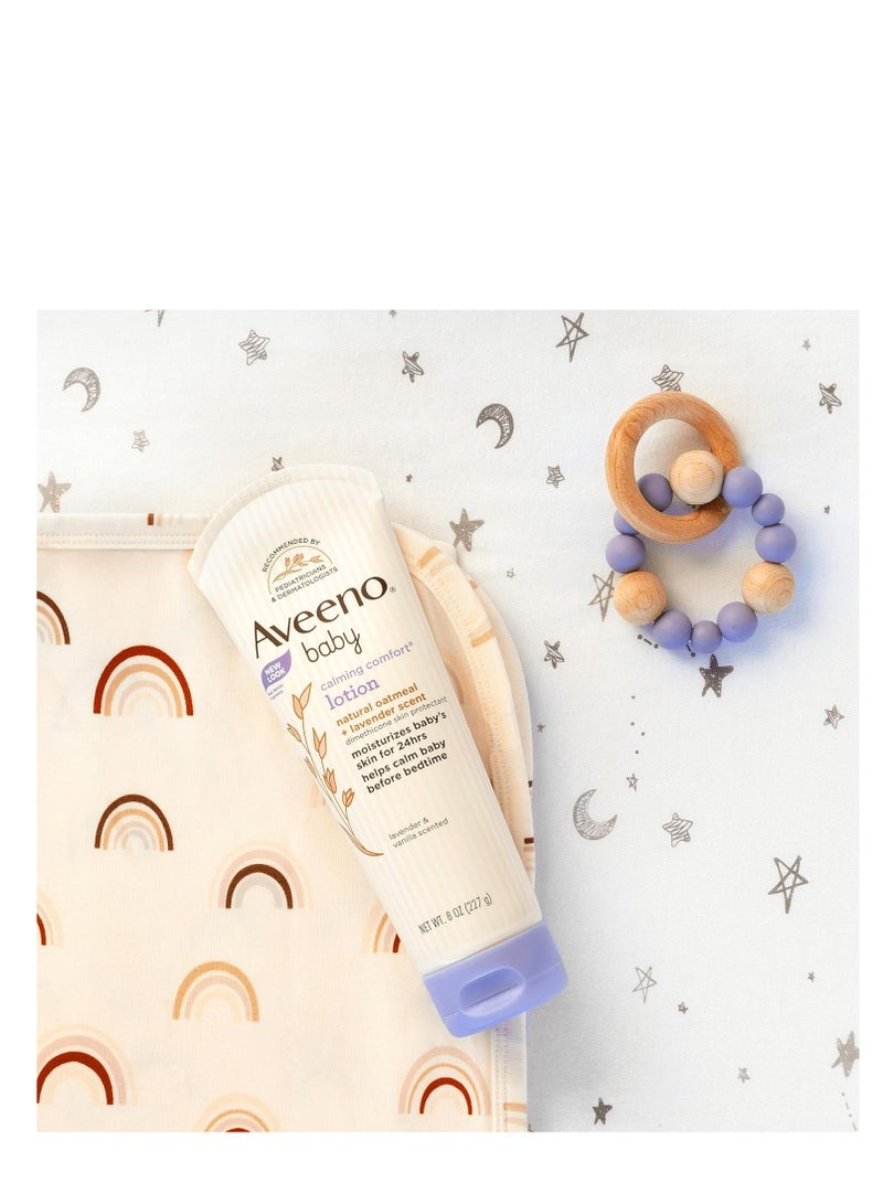 Aveeno Baby calming comfort bath & lotion set nighttime baby skin care products with natural oat lavender & vanilla scents paraben phthalate & phenoxyethanol free