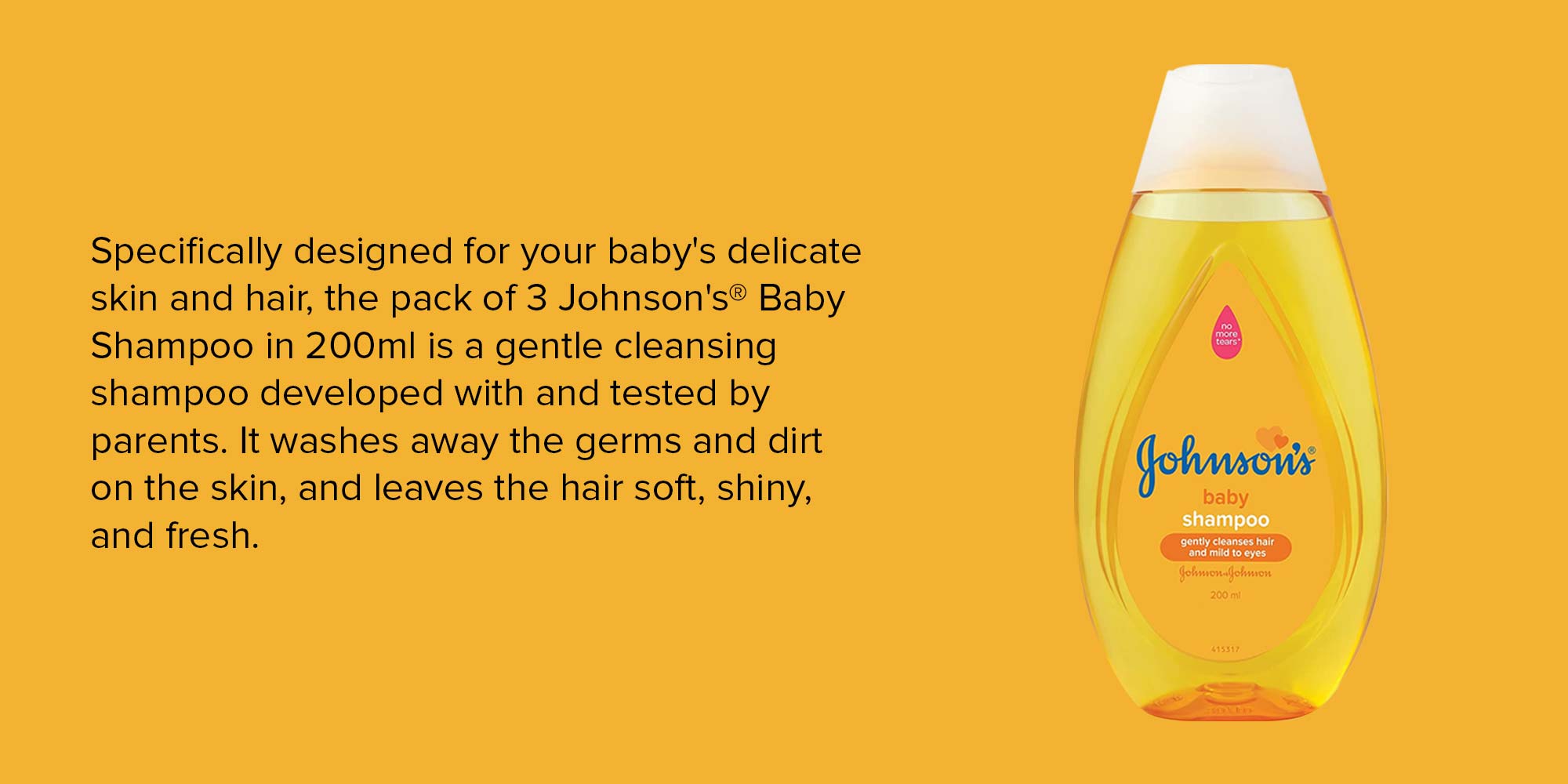 3-Piece No More Tears Baby Shampoo For New Born-600 Ml, Yellow, 30499148