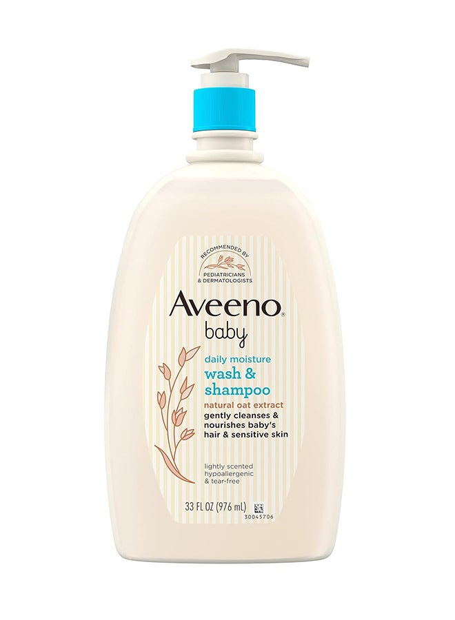 Aveeno Baby Daily Moisture Gentle Bath Wash & Shampoo with Natural Oat Extract, Hypoallergenic, Tear-Free & Paraben-Free Formula For Sensitive Hair & Skin, Lightly Scented, 33 fl. Oz