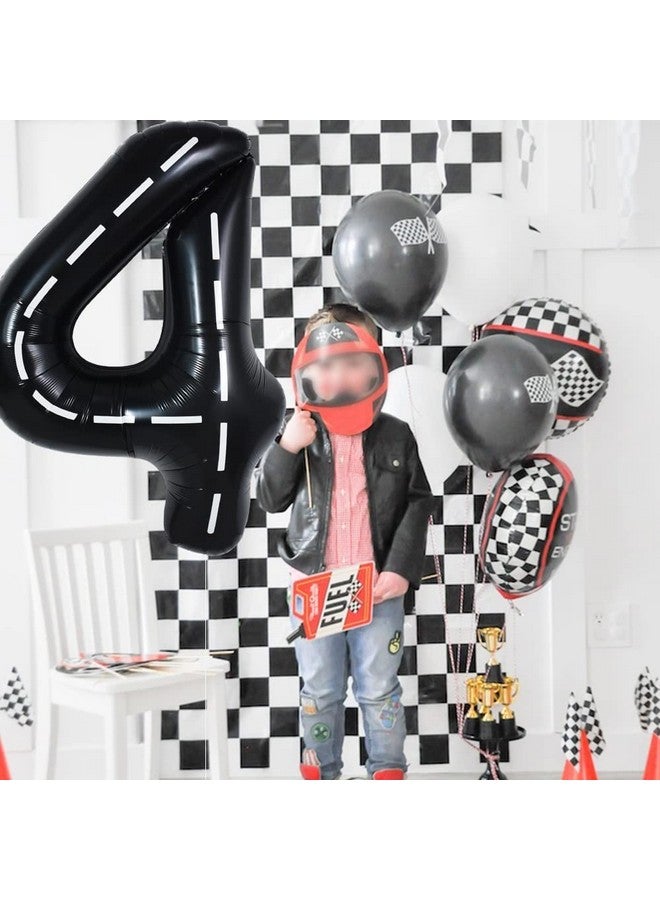 Race Car Black Balloons Car Birthday Party Supplies40 Inch Giant Jumbo Helium Foil Mylar Big Number 4 Digital Four Balloons For Boys Monster Truck Jam Car Theme Party Decorations