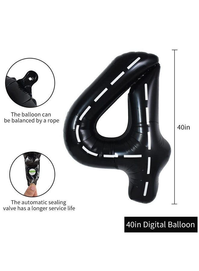 Race Car Black Balloons Car Birthday Party Supplies40 Inch Giant Jumbo Helium Foil Mylar Big Number 4 Digital Four Balloons For Boys Monster Truck Jam Car Theme Party Decorations