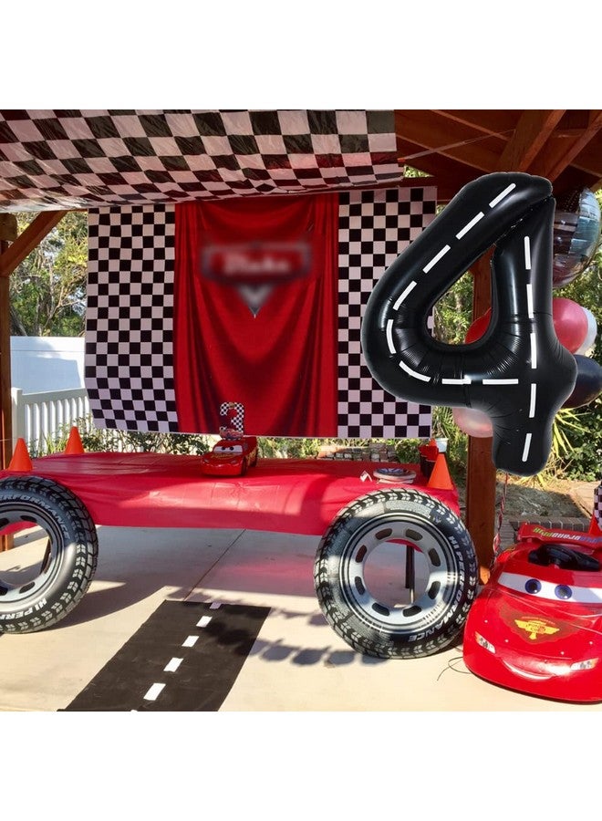 Race Car Black Balloons Car Birthday Party Supplies40 Inch Giant Jumbo Helium Foil Mylar Big Number 4 Digital Four Balloons For Boys Monster Truck Jam Car Theme Party Decorations