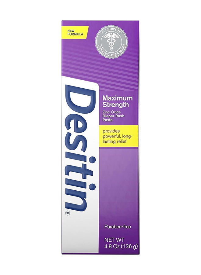 Desitin Maximum Strength Baby Diaper Rash Cream with 40% Zinc Oxide for Treatment, Relief & Prevention, Hypoallergenic, Phthalate- & Paraben-Free Paste, 4.8 oz