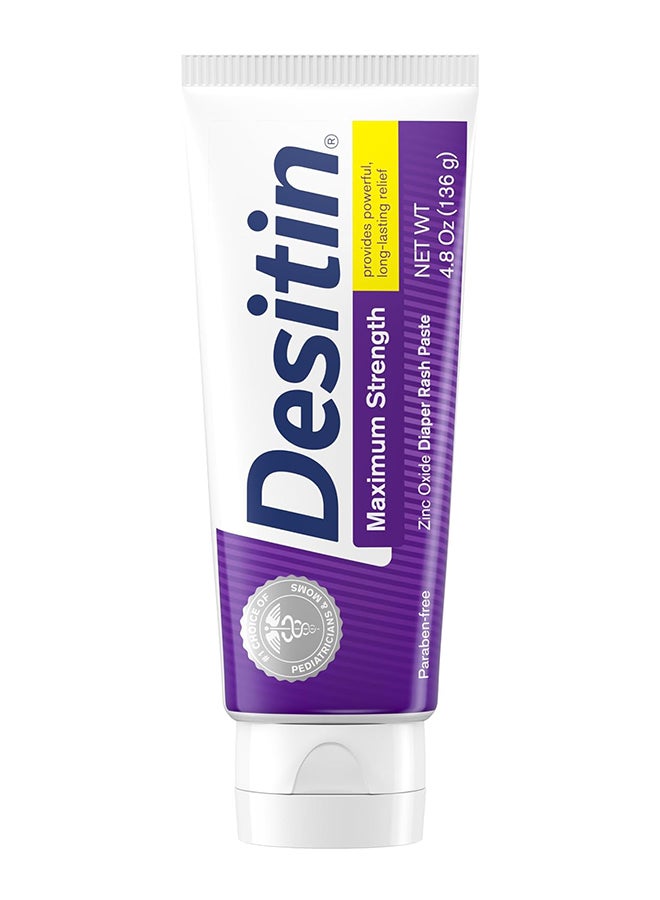 Desitin Maximum Strength Baby Diaper Rash Cream with 40% Zinc Oxide for Treatment, Relief & Prevention, Hypoallergenic, Phthalate- & Paraben-Free Paste, 4.8 oz