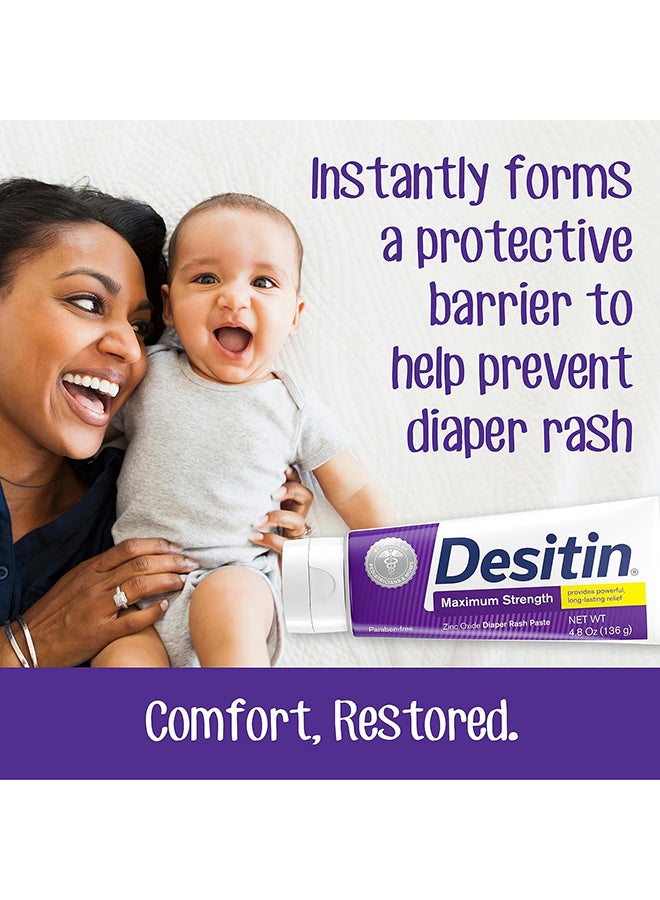 Desitin Maximum Strength Baby Diaper Rash Cream with 40% Zinc Oxide for Treatment, Relief & Prevention, Hypoallergenic, Phthalate- & Paraben-Free Paste, 4.8 oz