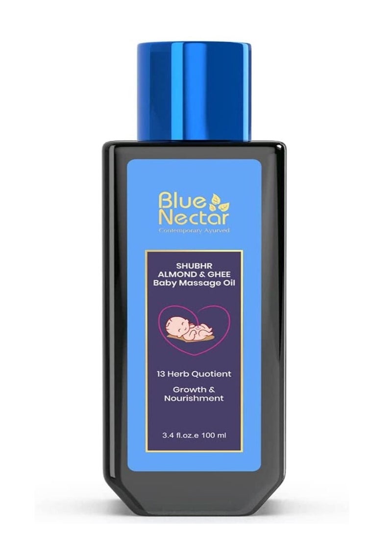 Blue Nectar Ayurvedic Baby Oil with Organic Ghee 100% Natural Baby Massage Oil with Coconut Oil and Olive Oil (100ml)