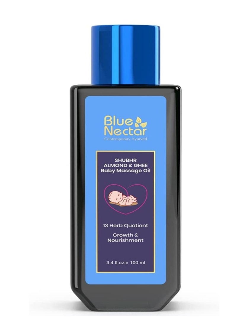 Blue Nectar Ayurvedic Baby Oil with Organic Ghee 100% Natural Baby Massage Oil with Coconut Oil and Olive Oil (100ml)