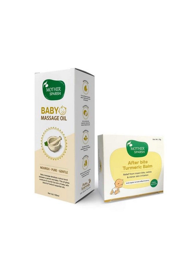 Ayurvedic Baby Massage Oil 18 Herbal Extracts And Oils Lajjalu Tagar Almond & Avo + After Bite Turmeric Balm (Combo)