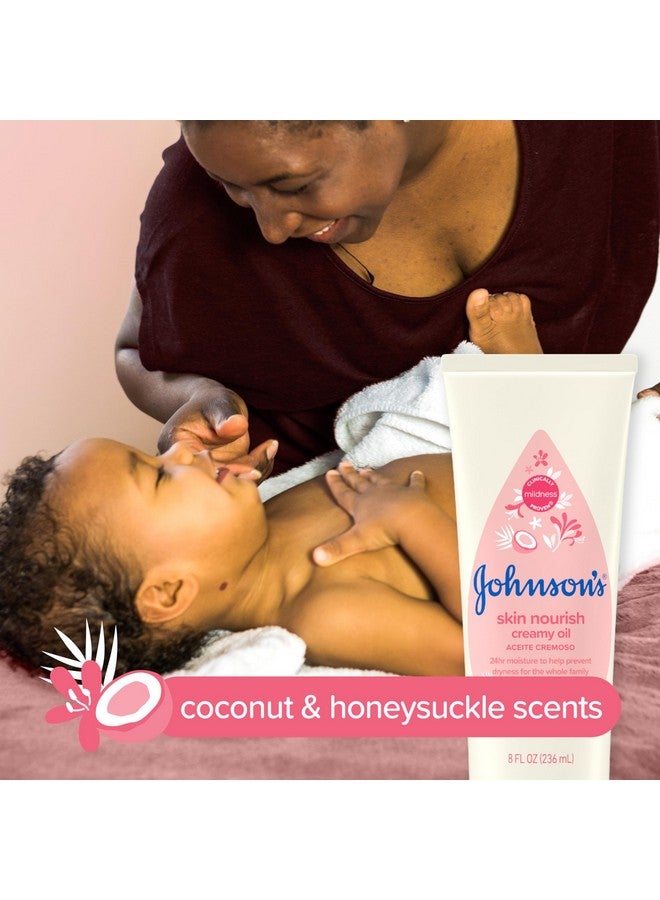 Johnson'S Skin Nourish Creamy Baby Oil For Dry Skin With Coconut & Honeysuckle Scent Rich & Creamy Baby Body Oil Moisturizes For 24 Hours & Helps Prevent Dryness Hypoallergenic 8 Fl. Oz