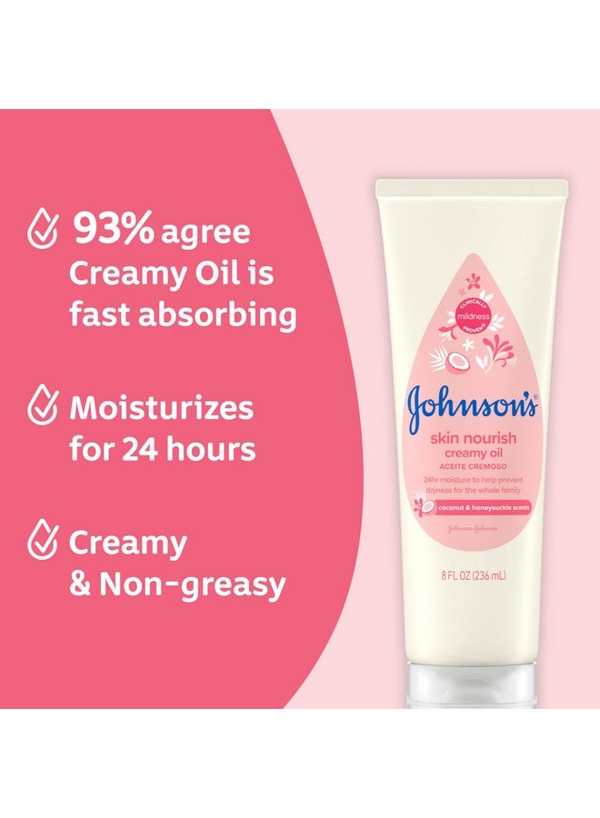 Johnson'S Skin Nourish Creamy Baby Oil For Dry Skin With Coconut & Honeysuckle Scent Rich & Creamy Baby Body Oil Moisturizes For 24 Hours & Helps Prevent Dryness Hypoallergenic 8 Fl. Oz