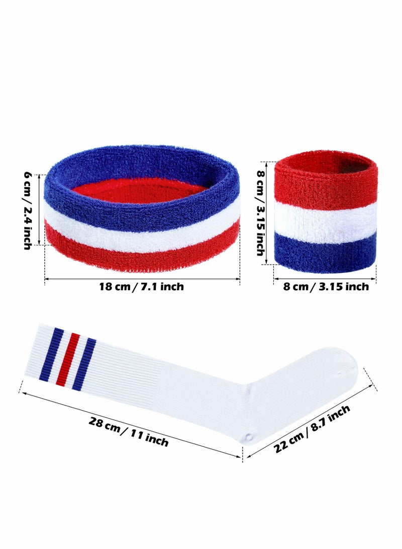 1 Set Wrist Sweatbands Headbands and 1 Pair High Striped Sports Headbands Set for Party 5 Pieces