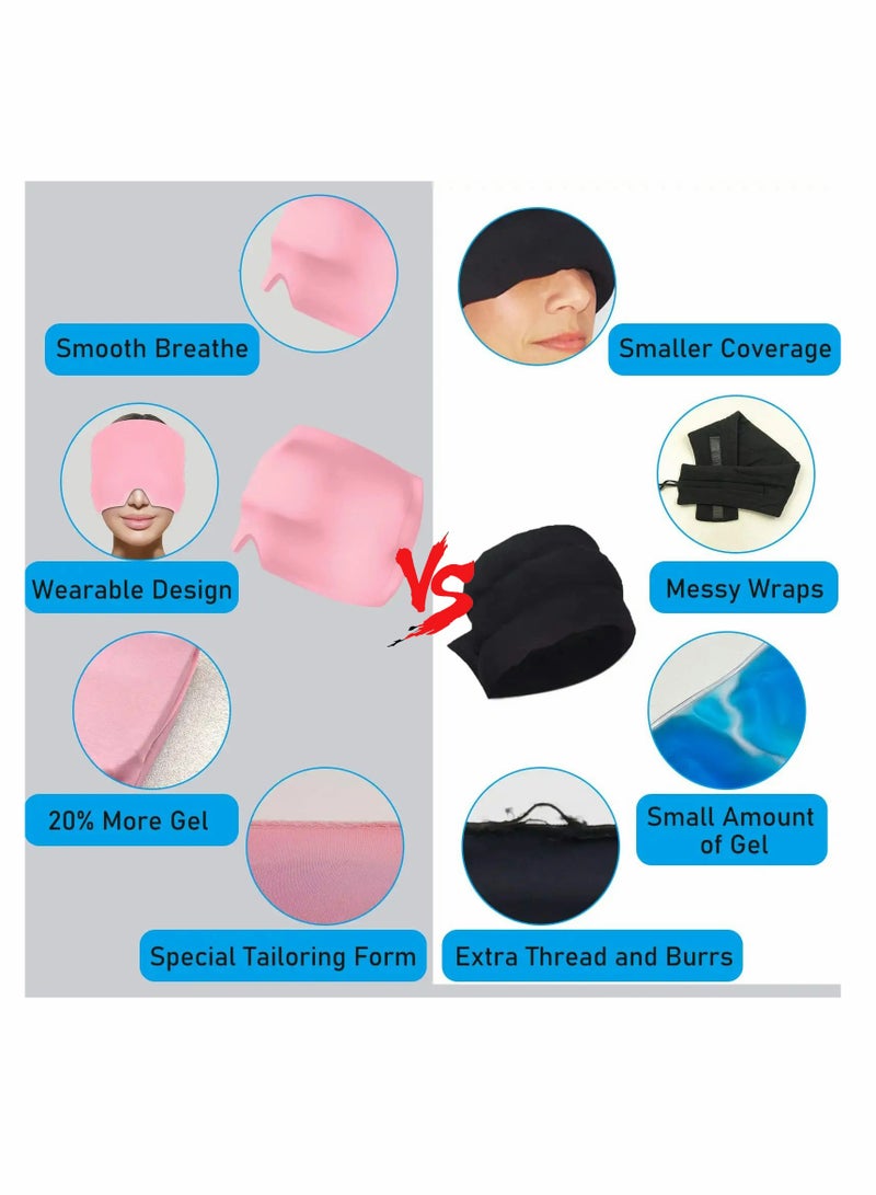 Migraine Ice Head Wrap, Form Fitting Gel Headache Relief Hat, Cold Therapy Cap Pack Mask, Compress for Tension, Sinus Stress, Pink