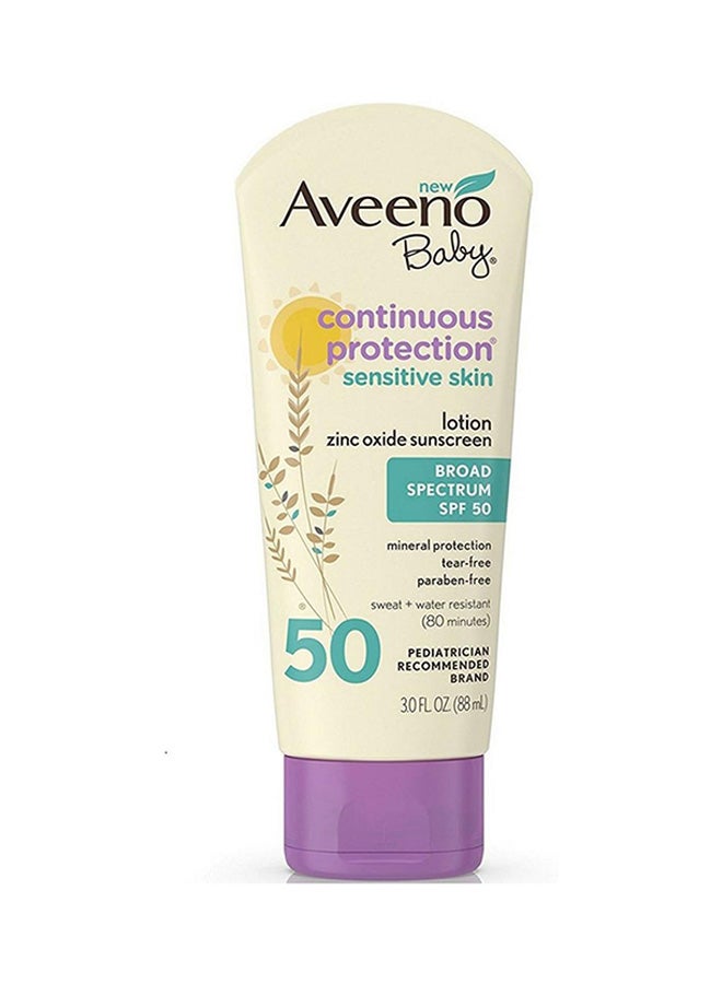 Baby Continuous Protection Sensitive Skin Lotion Zinc Oxide Sunscreen Spf 50 3 Oz (4 Pack)