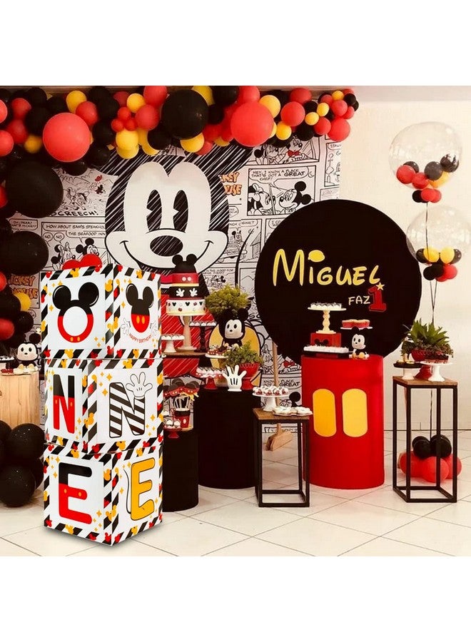 Mouse 1St Birthday Party Supplies Red Yellow Black Balloon Box With Letters，Mouse Cartoon Theme One Years Old Birthday Party Favors For Kids Baby Shower First Birthday Decoration