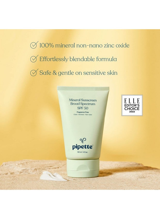 Ipette Mineral Sunscreen Spf 50 Broad Spectrum Baby Sunblock With Nonnano Zinc Uvb/Uva Nontoxic Sun Protection For Kids & Sensitive Skin 4 Fl Oz