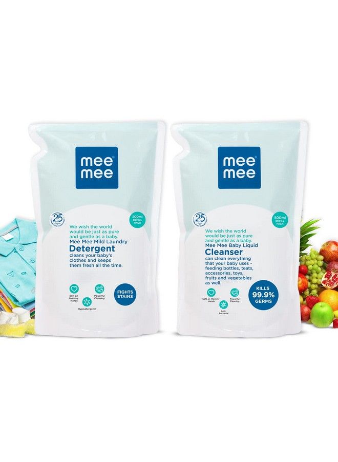 Mee Mee Mild Baby Liquid Laundry Detergent (500Ml Refill Pack) And Mee Mee Anti Bacterial Baby Liquid Cleanser Combo (500 Ml Refill Pack)