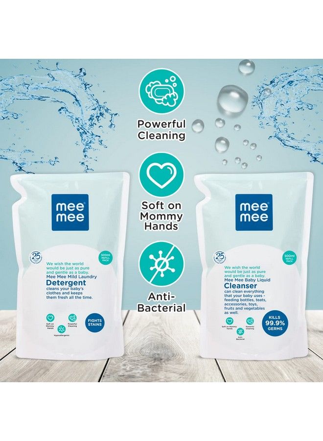 Mee Mee Mild Baby Liquid Laundry Detergent (500Ml Refill Pack) And Mee Mee Anti Bacterial Baby Liquid Cleanser Combo (500 Ml Refill Pack)