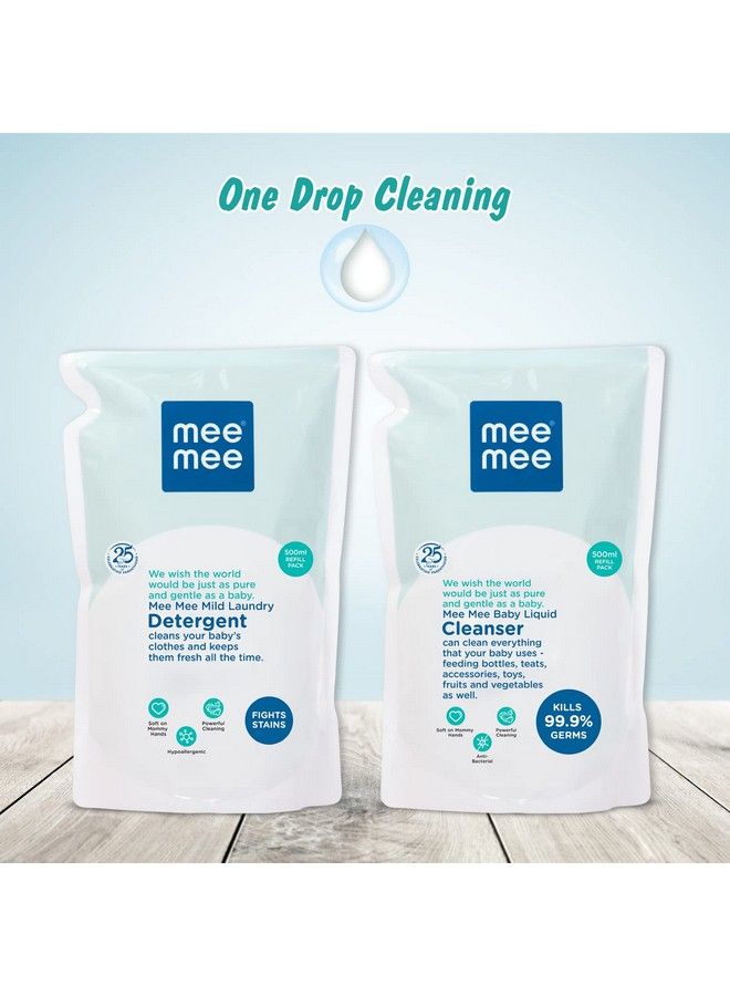 Mee Mee Mild Baby Liquid Laundry Detergent (500Ml Refill Pack) And Mee Mee Anti Bacterial Baby Liquid Cleanser Combo (500 Ml Refill Pack)