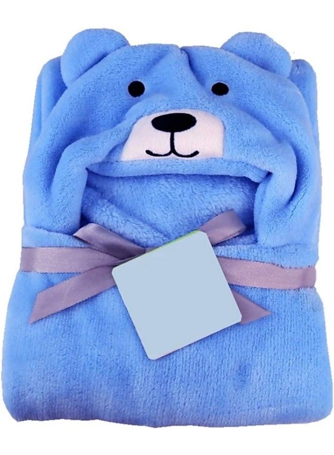 All Season Supersoft Hooded Blue Dog And Royal Dotted Printed Baby Blanket And Bath Towelpack Of 2