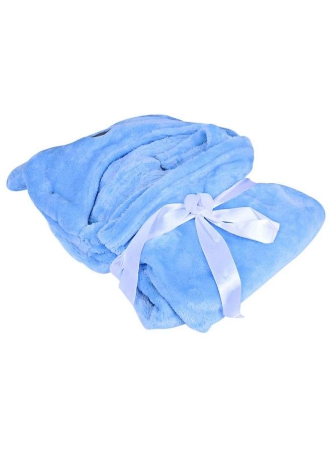 All Season Supersoft Hooded Blue Dog And Royal Dotted Printed Baby Blanket And Bath Towelpack Of 2