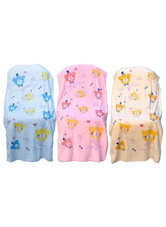 Baby Kids Toddlers Micro Fiber Towel Extra Absorbancy Cute Bear Gentle On Skin 121 By 60.9 Cms Pink Yellow And Blue Pack Of 3