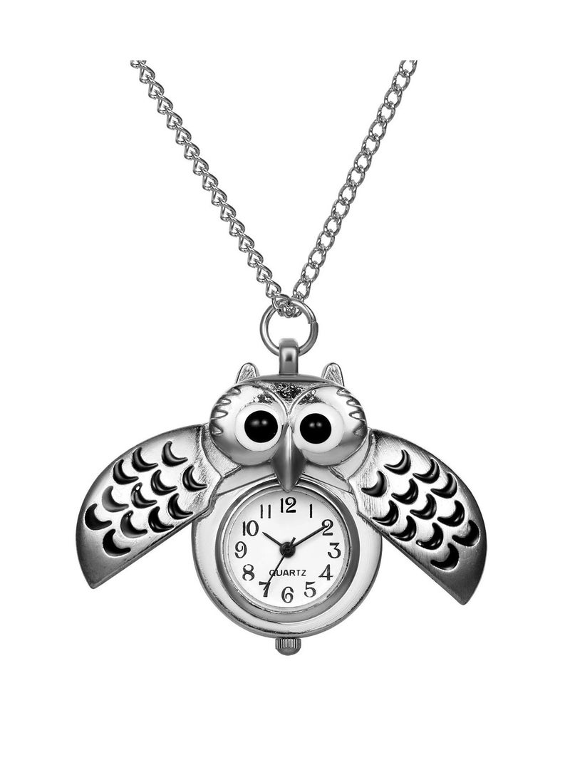 Vintage Pocket Watch Novelty Owl Locket Pendant  Necklace Chain Gift for Girls Boys Kids