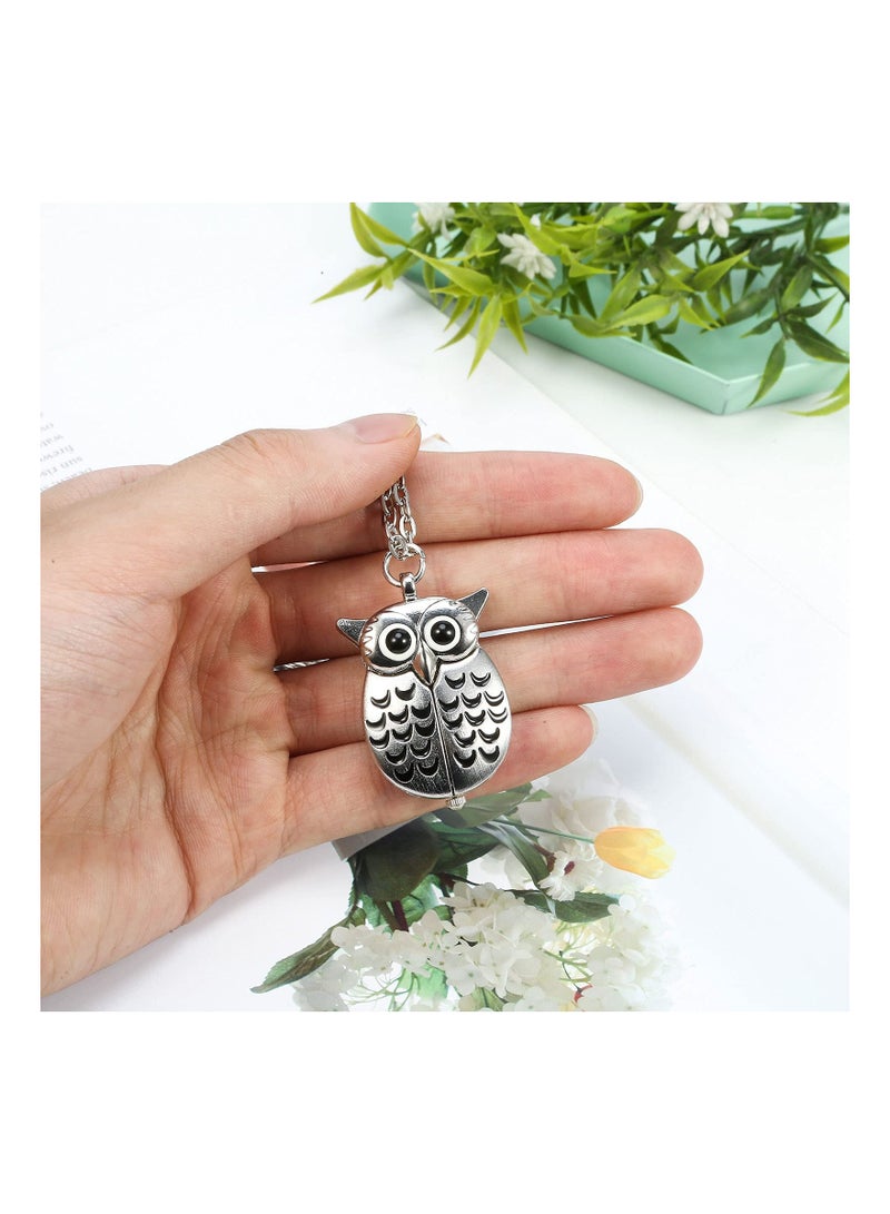 Vintage Pocket Watch Novelty Owl Locket Pendant  Necklace Chain Gift for Girls Boys Kids