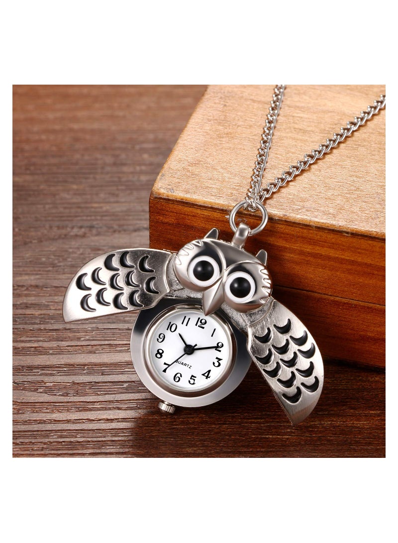 Vintage Pocket Watch Novelty Owl Locket Pendant  Necklace Chain Gift for Girls Boys Kids