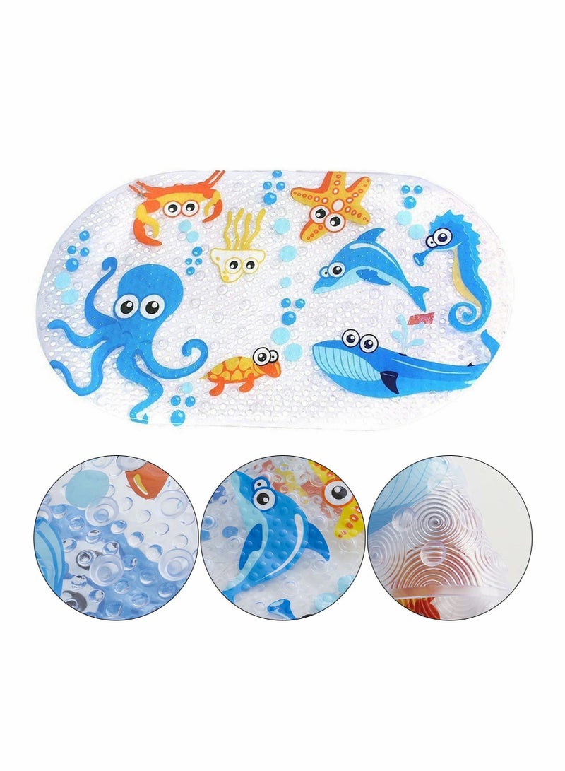 Bath Mats for Tub Kids, Large Cartoon Non-Slip Bathroom Bathtub Kid Mat for Baby Toddler, Machine Washable, Environmental PVC, 37x70cm (Blue-Octopus)