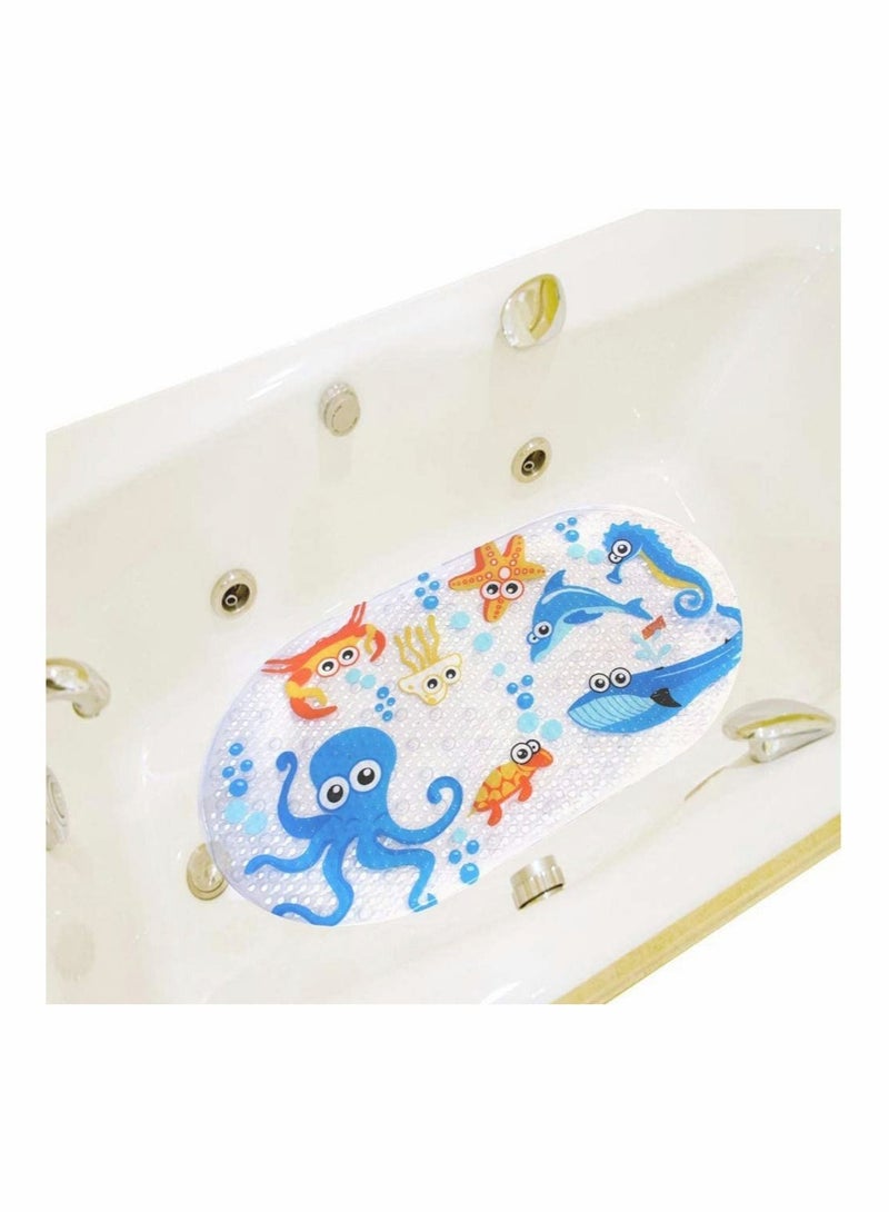 Bath Mats for Tub Kids, Large Cartoon Non-Slip Bathroom Bathtub Kid Mat for Baby Toddler, Machine Washable, Environmental PVC, 37x70cm (Blue-Octopus)