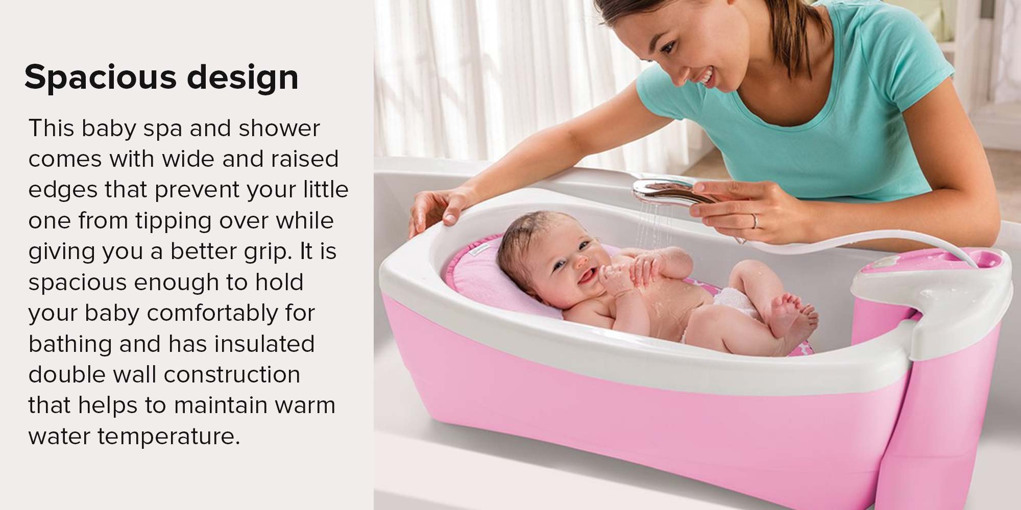 Bubbling Spa And Shower Bath Tub, Newborn, Checkers, Pink - SI 18935 45.7x25.4x73.7 cm