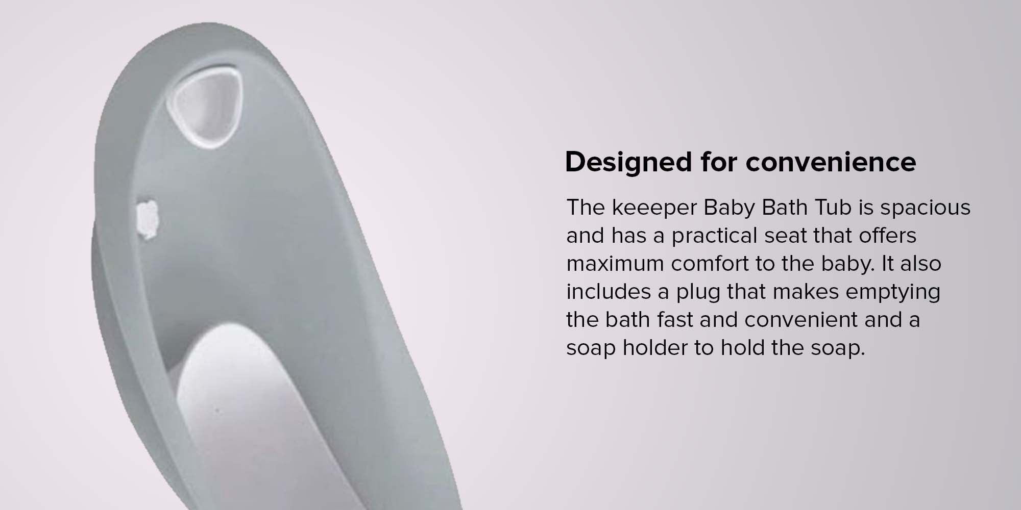 Baby Bath Tub With Plug - Grey/White