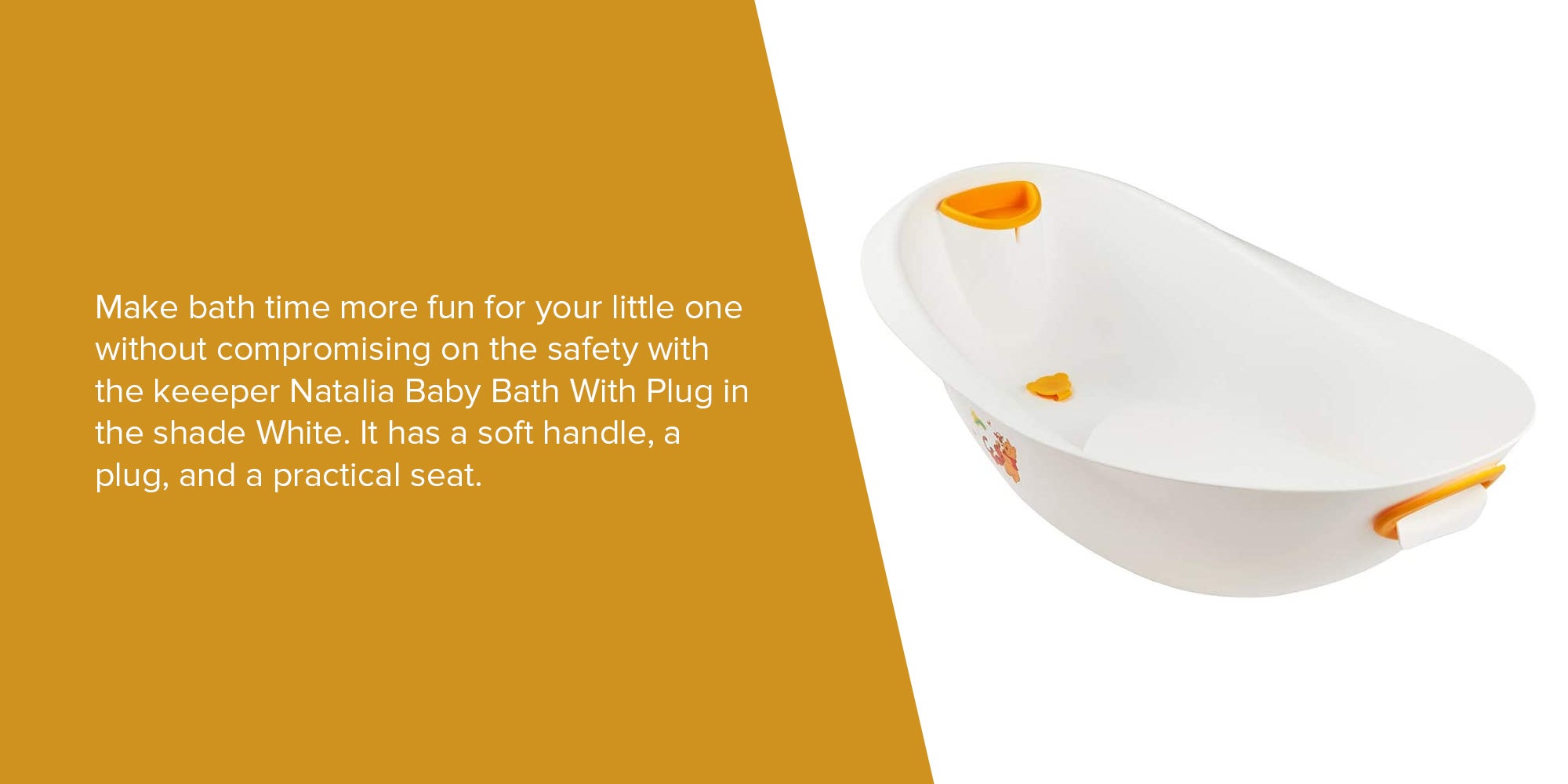 Winnie The Pooh Baby Bath Tub With Plug - White/Orange