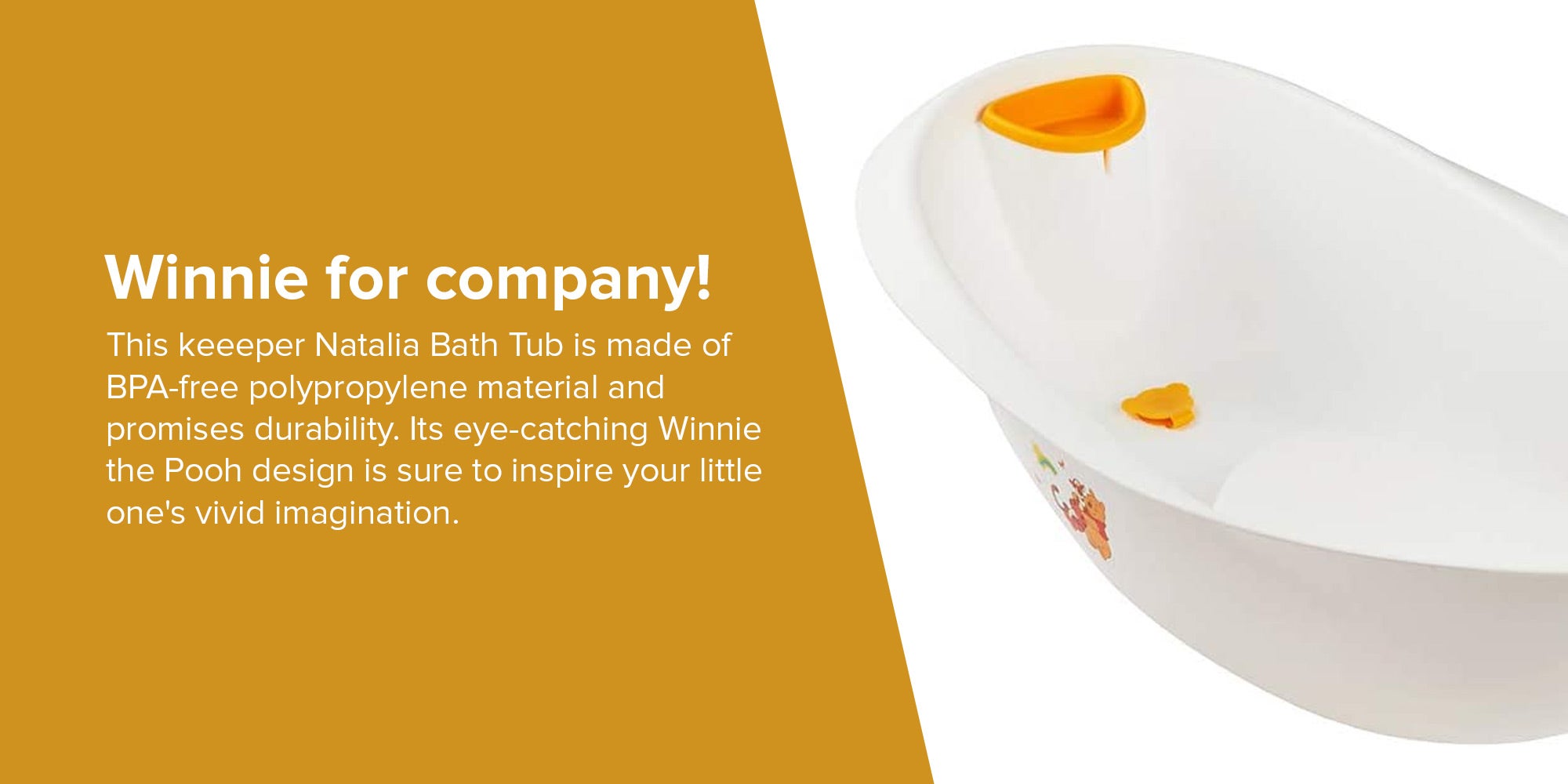 Winnie The Pooh Baby Bath Tub With Plug - White/Orange