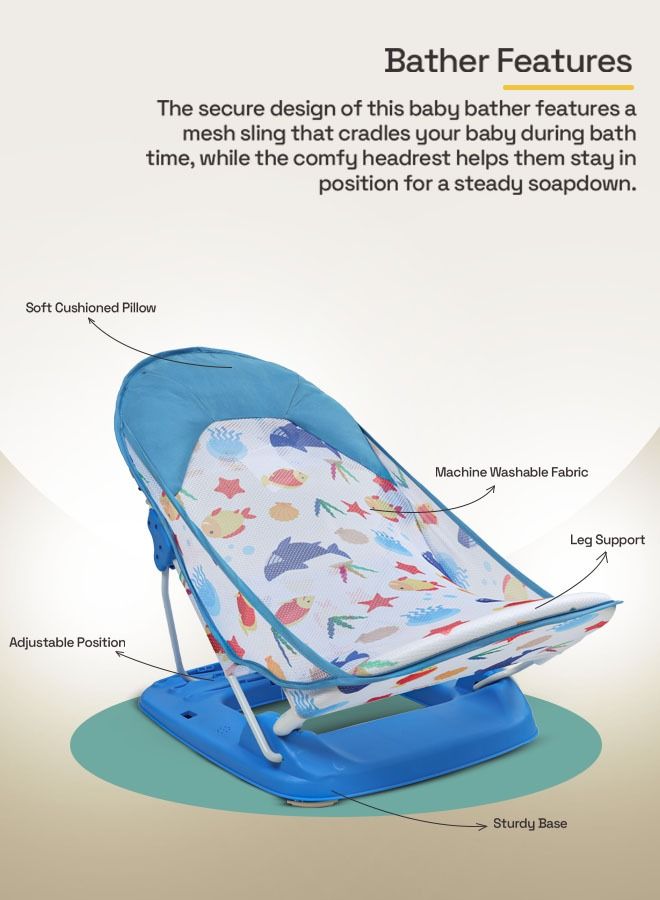Foldable Baby Bather With 3 Position Recline With Soft Mesh 0 To 6 Months