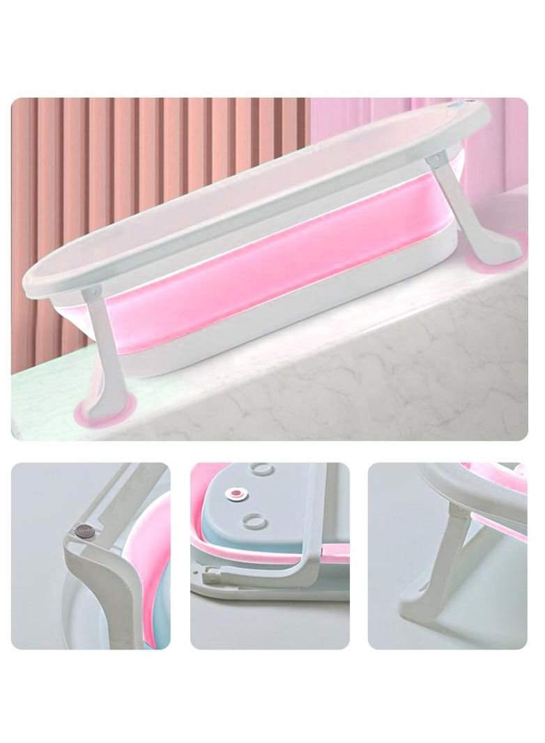 Safe Folding Portable Baby Bath Tub With Body Temperature, Sensing Pillow With Small Toys, Monitor Sitting Lying, Pink