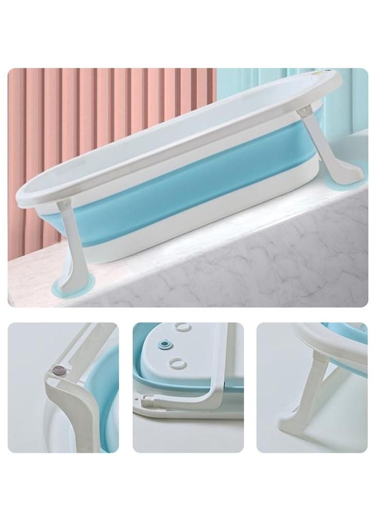 Safe Folding Portable Baby Bath Tub With Body Temperature, Sensing Pillow With Small Toys, Monitor Sitting Lying, Blue