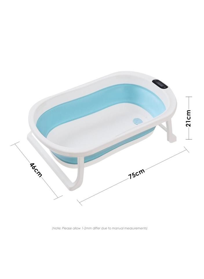 Safe Folding Portable Baby Bath Tub With Body Temperature, Sensing Pillow With Small Toys, Monitor Sitting Lying, Blue
