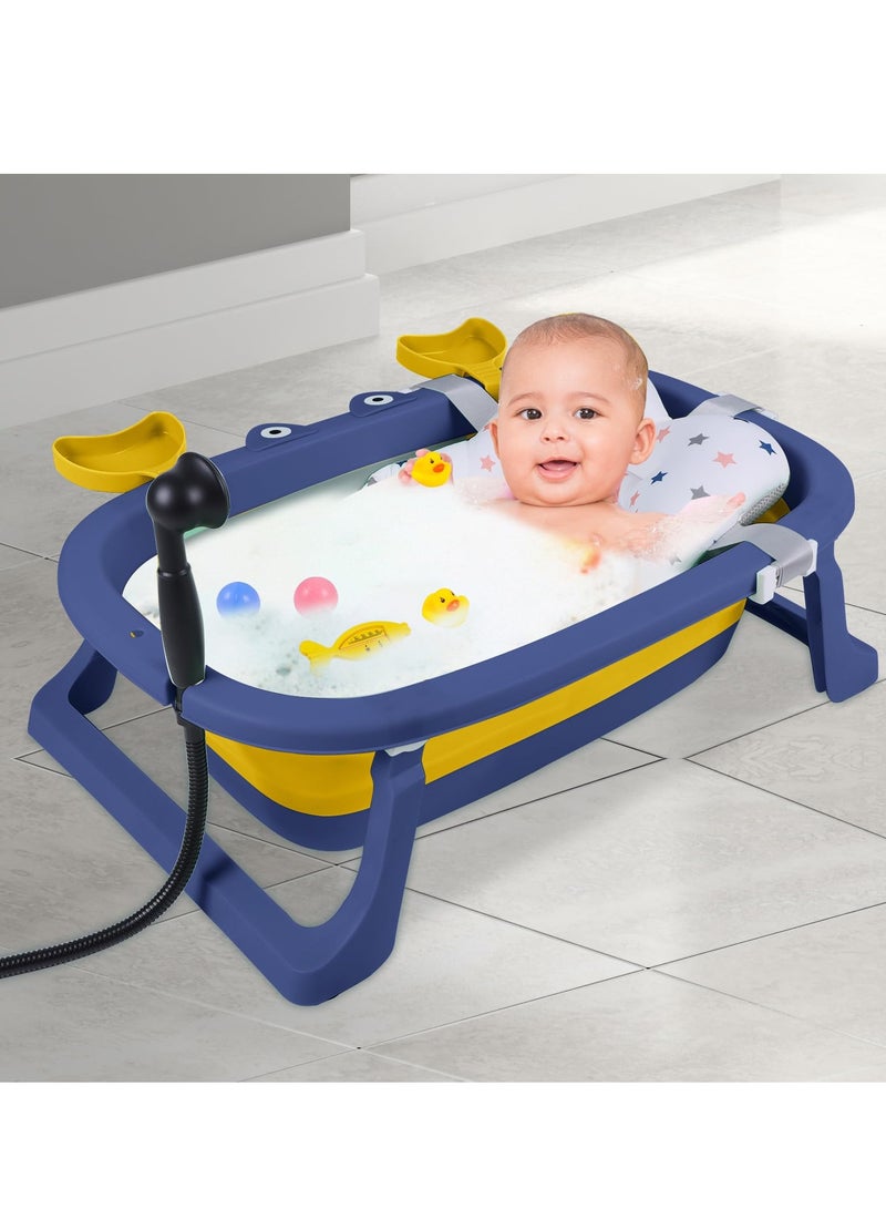 Baby Bathtub Portable With Baby Cushion, Collapsible Toddler Bath Tub for Kids, Foldable Infant Shower Basin, Anti Slip Skid Proof New Born Toddler Bathing Support | Bath Organizers, 0-2 Years