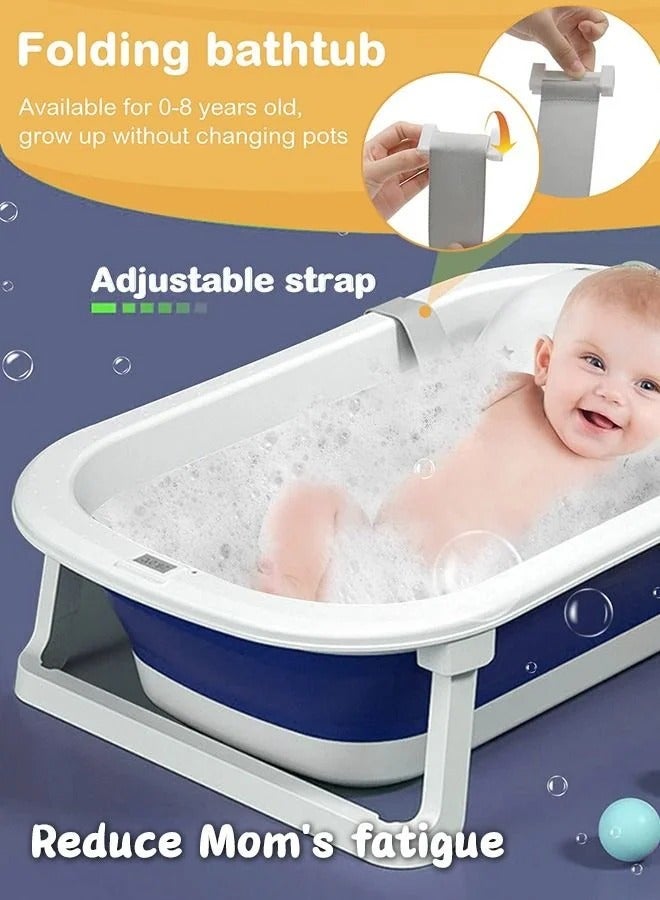 13 PCS Baby Bath Tub Foldable Bathtub With Temperature Sensing + Bathmat Cushion + Shower Cap + Washing Hair Shower Shampoo Cup *1 + Duckling toys *4 + Ocean Balls *5