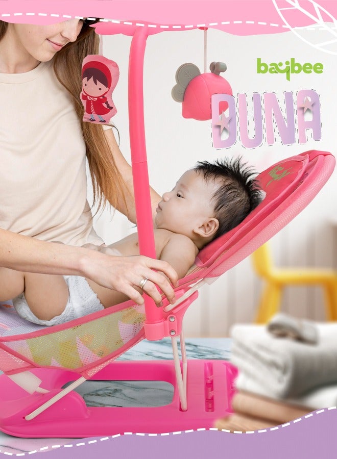 3 Position Adjustable And Soft Mesh Seat, Duna Anti Slip Baby Bather With Hanging Toy Bar 0-6 Month, Pink