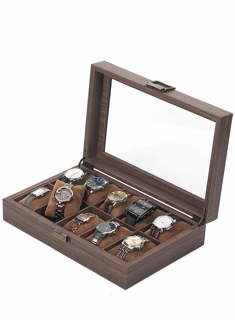 Watch Organizer Box 10 Grid Watch Storage Box Watch Roll Storage Case Watch Display Case with Anti-move Watch Pillow for Men Women Fits Most Watch Band Not Include Watch